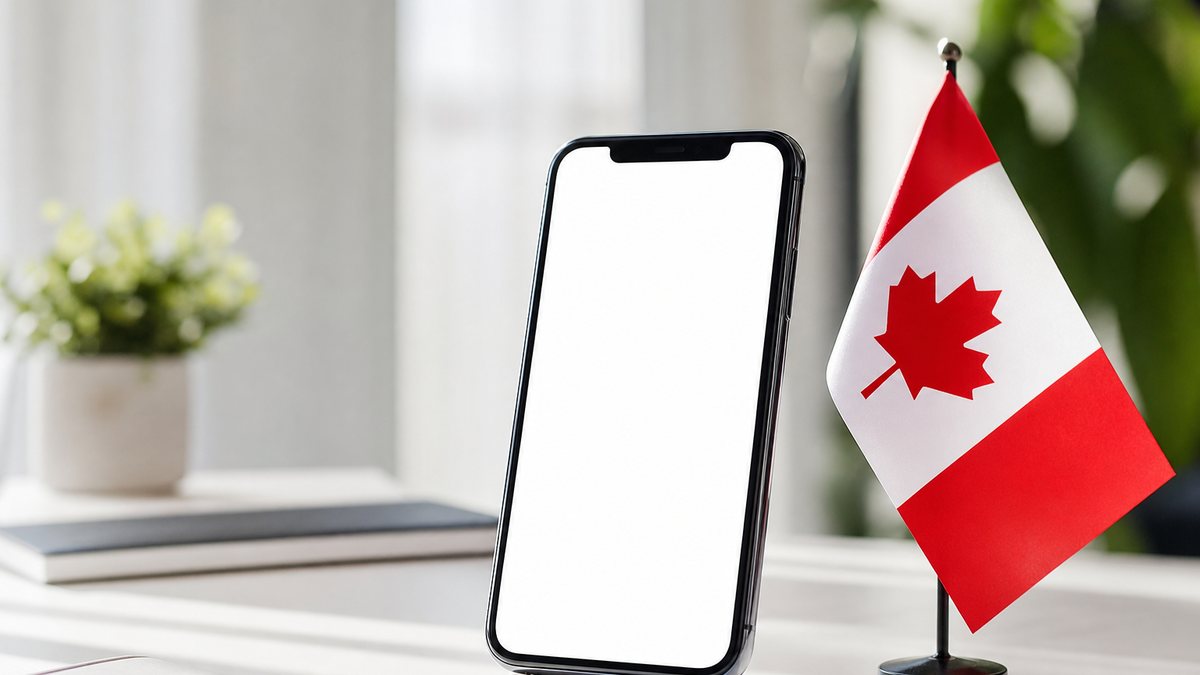 A smartphone and a small Canadian maple-leaf flag on a desk, illustrating new Canadian online casinos
