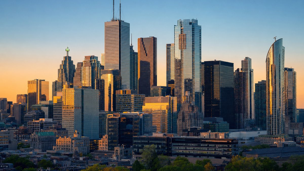 Toronto financial-district skyline at golden hour, illustrating Ontario's growing online casino market